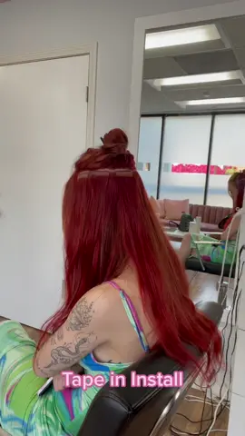 Let’s install tape in #tapeextensions #tapein #losangelestapeins #hairextensions #redextensions #kekevirgo