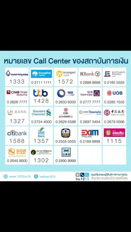 หมายเลขโทรศัพท์ ของสถาบันการเงินทั้งหมด