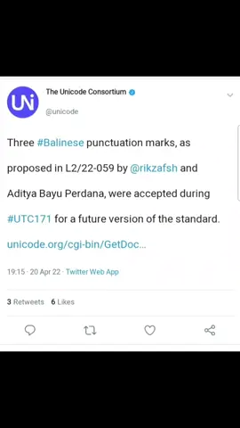 Proposal pertama yang aku kirimkan ke Unicode akhirnya disetujui 😎 …#Unicode #aksarabali #aksaradinusantara