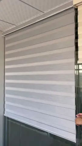 Light grey color zebra blind with cover and metal chain #zebrablinds #zebrashades #windowblinds