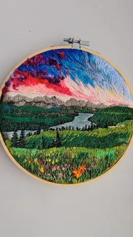Mountain meadow landscape embroidery 💐🪡 #SmallBusiness #freehandembroidery  #landscapeembroidery #embroidery #embroideryart #fibreart #queerartist #threadart  #paintingwiththread #handmade