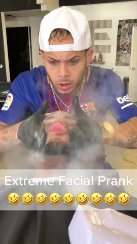 Extreme Facial Prank 😂 @KingBach #barber #prank #barbercomedy #barbershop #barberia #barbero #barberlife #hairstyle #facial #exfoliate #kingbach  #arod23pr #viral #barbers