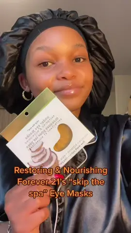 Got these @Forever 21!✨🤎 the “skip the spa” range is an easy way to get that spa 🧖🏽‍♀️ 🫧feel. These are the Restoring & Nourishing Eye Masks, they contain coconut, hibiscus & collagen!💛🧡🌺 Comes with 5 pairs too! Win win situation to me!💋🤍 #SelfCare #selfcaresunday #eyemasks #skincare #collagen #skinglow #microinfluencer  #creator #fyp #viral #viraltiktok #hibiscus #naturalbeauty #clearskin