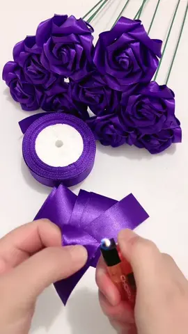 ribbon rose for you#handmade#craft#foryou#DIY#rose#beauty#purple