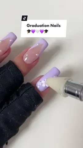 Reply to @withu4evr Dainty nails for Graduation or Prom 💜🤍💜 #easydiynails #gelextensions #amazonnails #diynails #graduationnails #promnails