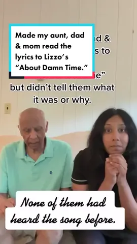 My aunt, dad & mom listened to @lizzo’s #aboutdamntime for the first time. Went well. (My aunt is going through chemo, my dad is just bald) #parents  #greenscreenvideo #lizzo #song #mom #dad