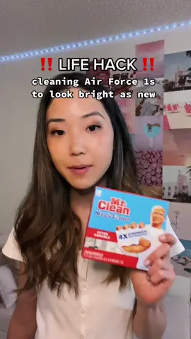 game changer!! #lifehacks #airforce1 #nike #sneakers #cleaninghacks #LearnOnTikTok #shoes #college #mrclean #magiceraser #CleanTok #sneakerhead #cleaningasmr