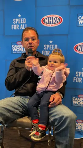 Sorry Steve, were you saying something?? Haven Charli stole the show during Steve’s media room interview! 😆 #nhra #dragracing #wholesome