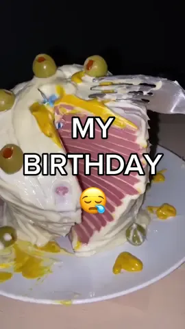 Bologna Cheese Cake With Mayonnaise Frosting 😪💔 … nobody showed up to my b day party…. #birthday #yay #party #happybirthday #bologna #bolognacake #cursed #cheesecake #grossfood #cursedimages #cursedtiktoks #cursedfood #cursedtiktok #sad #mayo #mayonnaise #viral #fyp #cake #isitcake #weirdcore #surreal #surrealhumor #targetaudience #🎂 #bolognacake