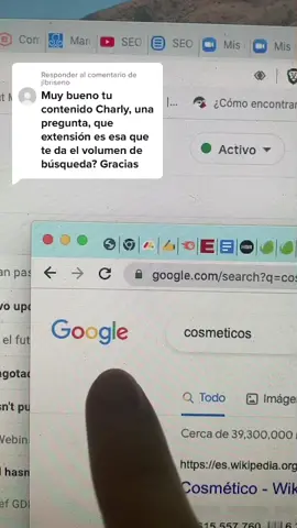 Responder a @jlbriseno  keywordsurfer es la extensión que uso en google chrome