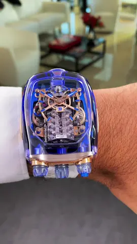 Adding a rich blue color to the sapphire case of the Jacob & Co. Bugatti Chiron makes it more challenging to manufacture #jacobandco #watches #luxury #bugatti #cars