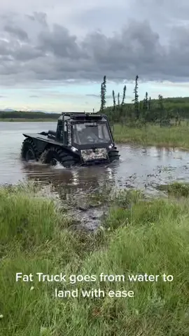 Yes the fat truck is amphibious! Floating in the lake to the land. #fyp #sherp #fattruck #heavyequipment #alaska #bigrig