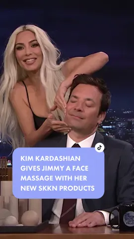 @Kim Kardashian gives Jimmy a face massage with her new @SKKN BY KIM  products 😂 #FallonTonight