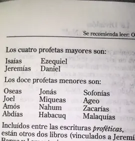 Nombres de los profetas mayores y menores