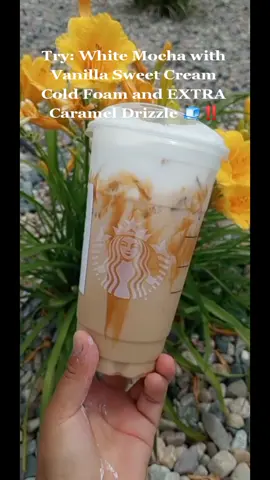 Another day another Starbucks 🔥‼️ #starbucks #whitemochawithsweetcreamfoam #whitemocha #starbucksdrinks #starbuckscup #starbuckssecretmenu #vanillasweetcream #PlutoTVIsFree #musttry #carameldrizzle @starbucks