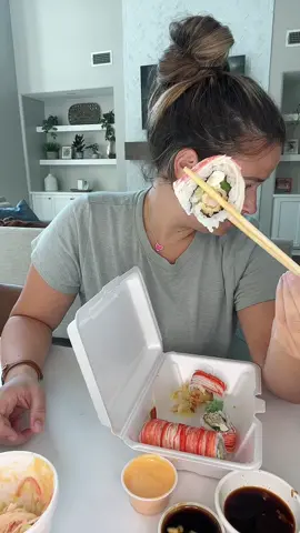 Tell me I look tired i dare you! 😂😂😂 final sushi video 😊 #tiredmomma #sushi #mukbang #dinnertime #eatwithme