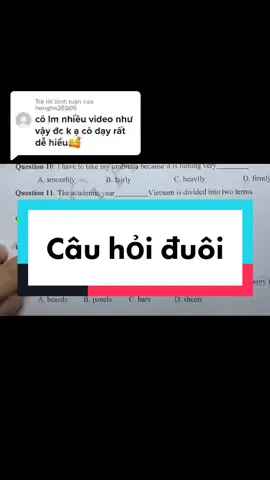 Trả lời @hongha25905 Làm nhanh dạng bài câu hỏi đuôi các bạn nhé #hoctienganh #nguphaptienganh #tienganhmshanh
