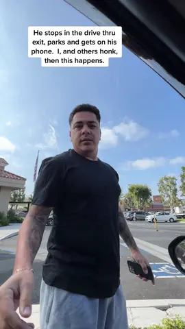 #roadrage at its best. He orders, they ask him to park in front. He decides to park IN the drive thru stopping its flow. I wait…. Honk, he gets out and loses it.  #fyp