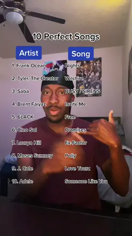 10 Perfect Songs pt.3 #frankocean #tylerthecreator #jcole #adele #brentfaiyaz #musictok #perfect #fyp