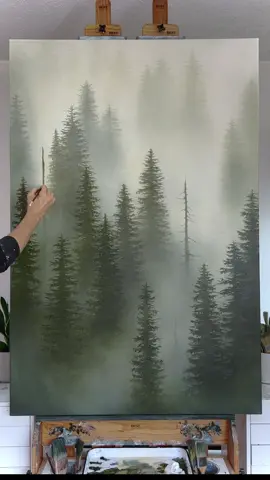 About to dive into the final detail work on this oil painting! New Collection launches this Thursday! #FreestyleFridays #oilpainting #fy #landscapepainting #artistsoftiktok #foryou #foryoupage #westcoast #pnwonderland #misty #forest #moody