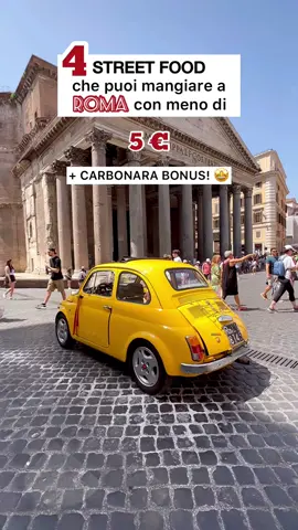 4 cose che puoi mangiare a ROMA con meno di 5€ + BONUS carbonata! 😍  👉🏻 Ora dimmi qual’è il tuo preferito! 👉🏻 TAGGA UN AMICO/A che porteresti a mangiare con te! 😋  ✅ SALVA IL REEL PER NON PERDERLO! ✅ SEGUICI PER ALTRE TIPS! #streetfood #streetfoodroma #carbonararomana #carbonararoma #maritozzoroma #trapizzinoromano #dovemangiarearoma #mangiarearomaconpoco