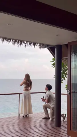 was distracted by two baby sharks swimming past our villa when 🥹🤍💍 #proposal #engaged #fiji #engagement