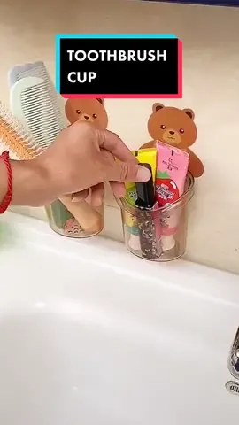 Cartoon bear toothbrush cup holder adhesive clear drain toothpaste storage box organizer holder rack#fypシ#foryoupage#tiktokbudolshop#storage#organizer#toothbrushholder#toothbrushcup
