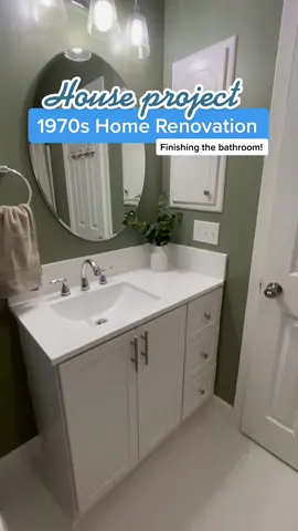 Replying to @chelly_dawg @lightscamerayorks We finished renovating our 1970s blue bathroom! This bathroom transformation makes me so happy! First time DIY bathroom. I linked here the before tour of this bathroom so you can see how it used to look 👍 #diyrenovation #houseproject #lightscamerayorks #bathroomrenovation #bathroomtransformation #diybathroommakeover