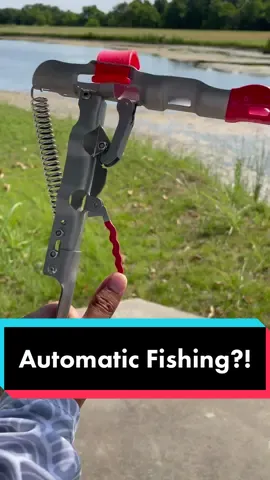 This fishing rod holder automatically sets the hook for you. This can be used for catfishing or carp fishing so you never miss a fish. #fishinggear #fishingtiktoks #fishingrod #fishingtiktoker #fishingmarketing #fishingcontentcreator 