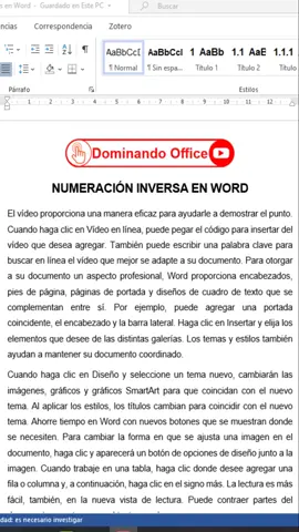 Numeración Inversa #word #dominandooffice