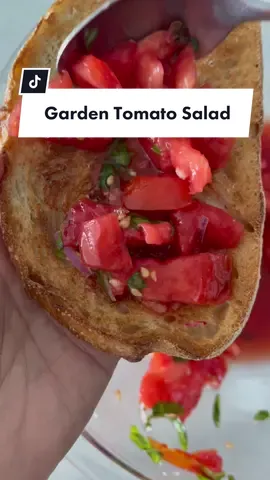 I wait all summer for my garden tomatoes to grow just to make this… #gardentomatoes #tomatosalad #bruschetta #tomatorecipes