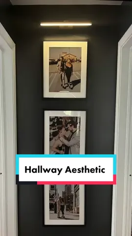 Upgraded our boring hallway to a moody modern aesthtic with picture frames and no-wire lighting ✨ easy and elevated! #diyproject #diyhomedecor #homerenovation #hallwaymakeover #hallwaydesign #hallwaydecor #homedecor #modernhome #fixerupper #fixerupperhouse #fixerupperpotential #budgethomerenovation #budgetrenovations #homedesign #detroit #detroitrealestate