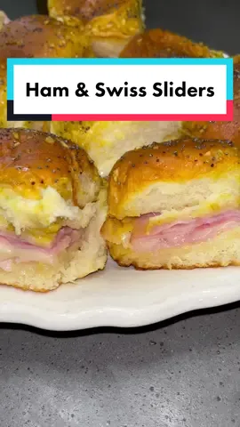 Ham and Swiss sliders, an easy favorite! #sliders #hawiianrolls #rolls #hamandswisssliders #ham #swiss #appetizer #Recipe #dinner #tailgate #tailgatefood #food #cooking #eat #fyp #foryou #appetizers #EasyRecipe #easycooking #familyfood