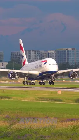 British airways A380-800 touching down at Vancouver International after a 10 hour flight from London! 🇬🇧🇨🇦 🛫: London Heathrow Airport (LHR) 🇬🇧 🛬: Vancouver International Airport (YVR) 🇨🇦 ✈️: British Airways  ⏰:  9 hours 30 minutes  ®: G-XLED #planespotting #planespotter #avgeek #aircraft #avgeek #airplane #boeing #airbuslovers #aviationphotography #aviationvideography #pilot #airbus #A380 #fyp #xyzbca #tiktok #instagram #reels #britishairways #uk #vancouver #canada  ======================== Property of Aviation Videography ©