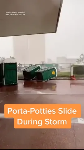 There goes the porta-potties! Strong wind and heavy rain caused the toilets to fly in Albany, New York on Wednesday. #newyork #portapotty #storms #nywx