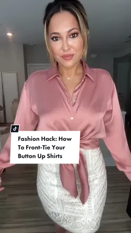Fashion Hack: How To Front-Tie Your Button Up Shirts 💫 TAG someone who’d love this! #fyp #foryou #foryourpage #fashioninspo #todayslook #fashionhacks #fashiontiktok #fashionhack #styletips #styleinspo #styletok #OOTD #grwm #outfitideas