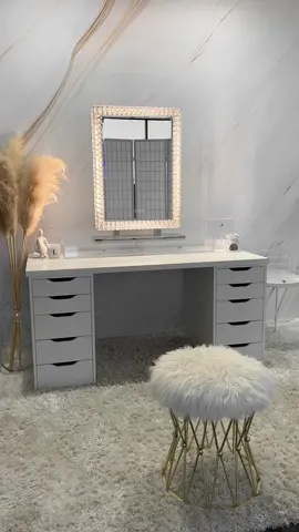 The ultimate glam room from start to finish ❣️ Who else is obsessed with this dreamy boho decor? #bohoroom #makeupchair #vanitystool #makeuproom #vanitystyling #fyp #foryou #roomdecor #vanitysetup #beautyroom #diamondmirror #vanitymirror #lightupmirror 