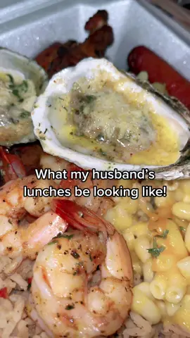 My husband eats good 😋 #lunchformyhusband #husbandwife #fypシ #deviledeggs #grilledoyster #macaroni #grilledchicken 