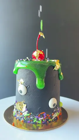 Here is a cupcake makeover featuring our Satin Ice Glitter Glaze Drip & Sprinkle Pop Monster Mash sprinkle mix. Oh & it's not complete without a cherry on top & a little gold foil. 💚 Stock up on all your favorites at Bakedeco.com  #spookyseason #blackcake #HalloweenTreats #halloweencake #halloweencakes #cakedecorating #cakedesign #fyp #foryoupage #foryou #fypageシ