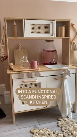 Hacking our Ikea play kitchen into a functional, Montessori inspired kitchen 🥰 #parenthacks #ikeahacks #fyp #toddler #montessori #momhacks #homehacks 