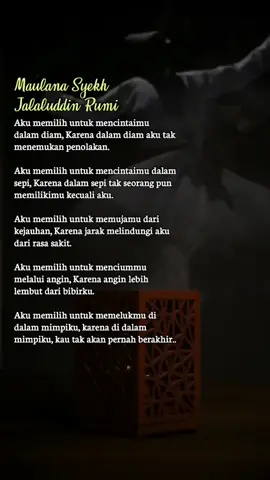 Aku memilih untuk mencintaimu dalam diam, Karena dalam diam aku tak menemukan penolakan.. #rumi #sufi #tasawuf #tarikat #kalamulama #renunganhati #muhasabah #nasihatagama #hikmah #quotesislam #jalaluddinrumi #allahummashollialasayyidinamuhammad #islamrahmatanlilalamiin #fypシ