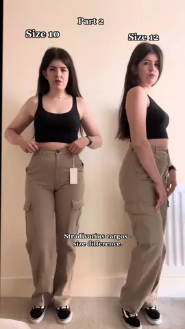 @Ewelina #part2 Size 10 definitely looks better. Size 12 is wider and even a little longer. Decided to return both sizes. 😞 #stradivarius #stradilooks #stradivariushaul #stradivariuscargos #cargo #trousers #fashion #fypシ 