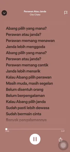 Cita citata - Perawan Atau Janda 🔥🔥🔥 #citacita #perawanataujanda #song #music #musica #musically #tiktok #tiktokviral #tiktokviralvideo #tiktokviraltrending #tiktokmalaysia #tiktokindonesia #lyrics #lyricsvideo #kmmlyrics_songs #malaysia #malaysiatiktok #indonesia #indonesiatiktok #fyp #fypシ #fypage #fypシ゚viral #trending #trendingsong #trendingvideo