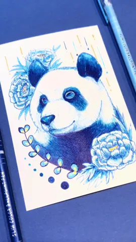 パンダが描きたくなったんだ…🐼#🎣💠 #イラスト #art #fyp #雰囲気 #落書き #おすすめ #アナログ #百均 #ボールペン #青#青動物 #パンダ #animal #夏 