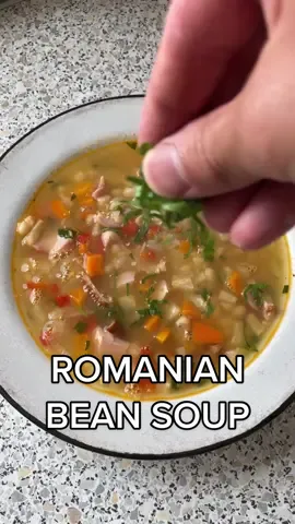 Romanian Bean Soup with Smoked Meat and Tarragon (Ciorbă de Fasole cu Afumătură și Tarhon)… recipe linked and on my blog cookprimalgourmet.com #recipes #fypシ #cooking #asmr #Romania #soup #glutenfree #ciorbadefasole #ciorba 