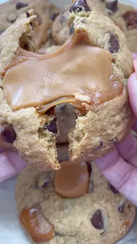 Caramel chocolate chip cookies. Full recipe in comments. #chocolatelover #caramel #chocolatechipcookies #caramelchocolate #cookies #cookiesoftiktok #cookiesoftheweek #desserttiktok #bakersoftiktok #glutenfree #glutenfreecookies #glutenfreedesserts #foryou #foryoupage #foryoureyesonly #showyourglow #womenownedbusiness #womensupportingwomen 
