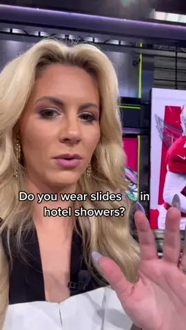 Help us settle a big commercial break debate . Do you wear slides in the hotel shower? #fyp 