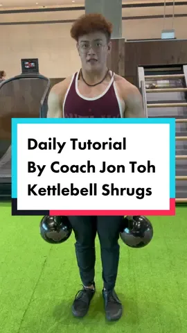 Coach @jon_tjh demonstrates how to do shrugs using kettlebells #shrugs #kettlebell #howto #workouttips #gymtips #workout #shoulders #gym #sgfyp #sgtiktok 
