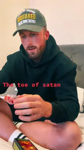 Trying the toe of satan. If you are used to spice you are better biting it but if you don’t tolerate spice like me then just be careful 😂 #satanstoe #hotchallenge #spicy #bringtheheat #ringoffire #satanstoechallenge #hotfoodchallenge #hottestintheworld 