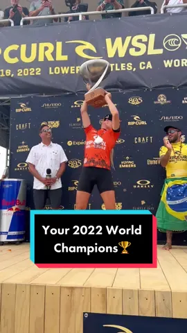 Your 2022 World Champions! Filipe Toledo & Stephanie Gilmore 🏆 Recap all the action on worldsurfleague.com. #RipCurlWSLFinals #wsl #surf #athletesontiktok 